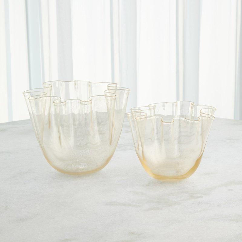 Handkerchief Handcrafted Glass Table Vase, 10.25" H x 11.75" W x 11.75" D, Gold