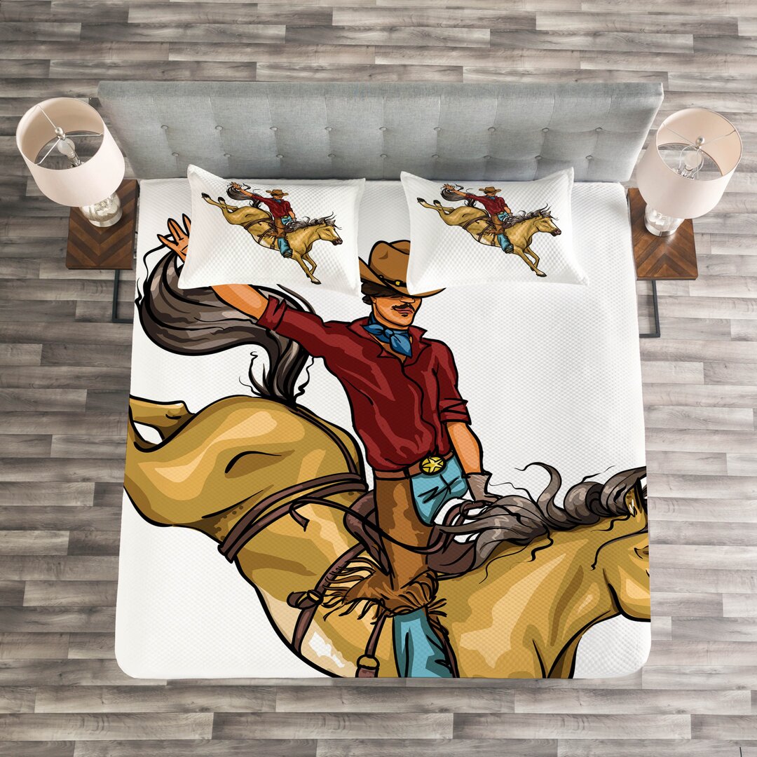 Gestepptes Bettdecken-Set, Cowboy Bronc Riding, western Horse, Mehrfarbig