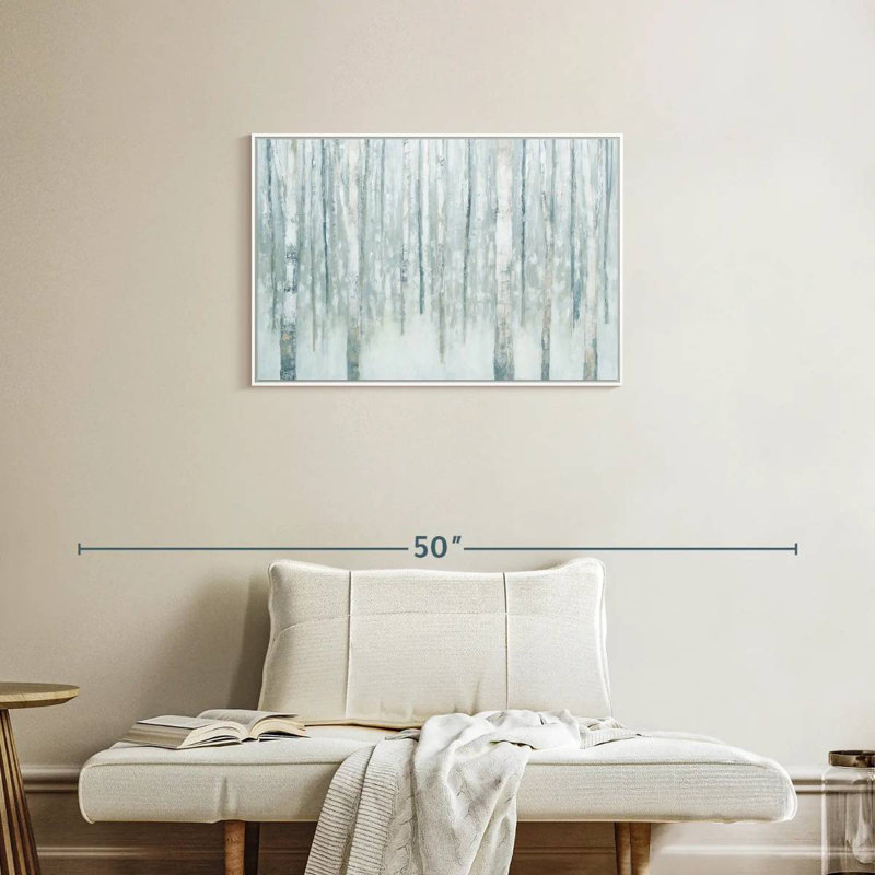 Bouleaux en bleu-gris d'hiver, Cadre flottant blanc, 31 po x 21 po