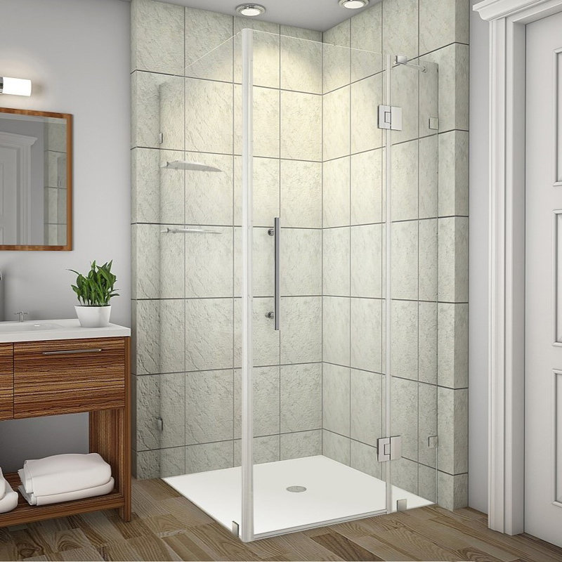 Avalux GS 34 in. W x 30 in. D x 72 in. H Frameless Shower Enclosure, Clear Glass, Stainless Steel