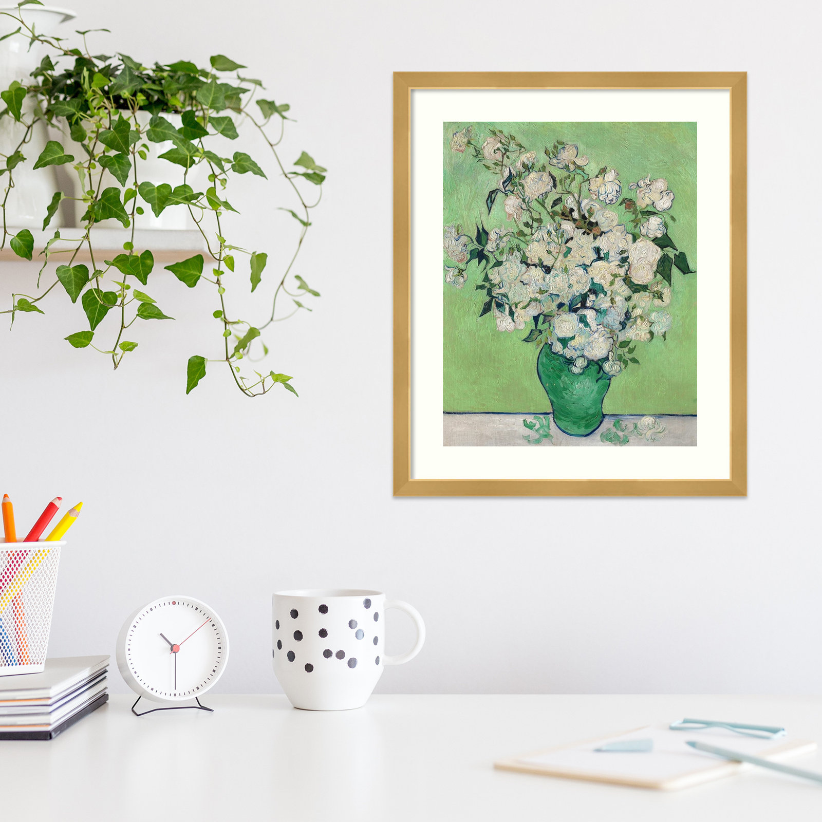 Roses by Vincent Van Gogh, Gold, 18.17" H x 15.17" W x 0.88" D