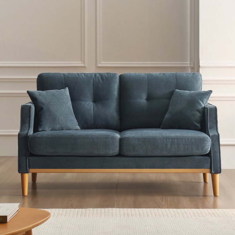 Upholstered 56.7'' Loveseat, Dark Blue 100% Polyester