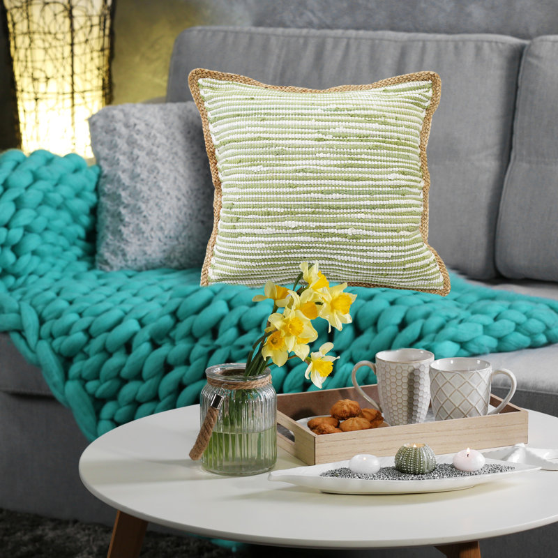 Riley Fringed Throw Pillow Set of 2, Green
