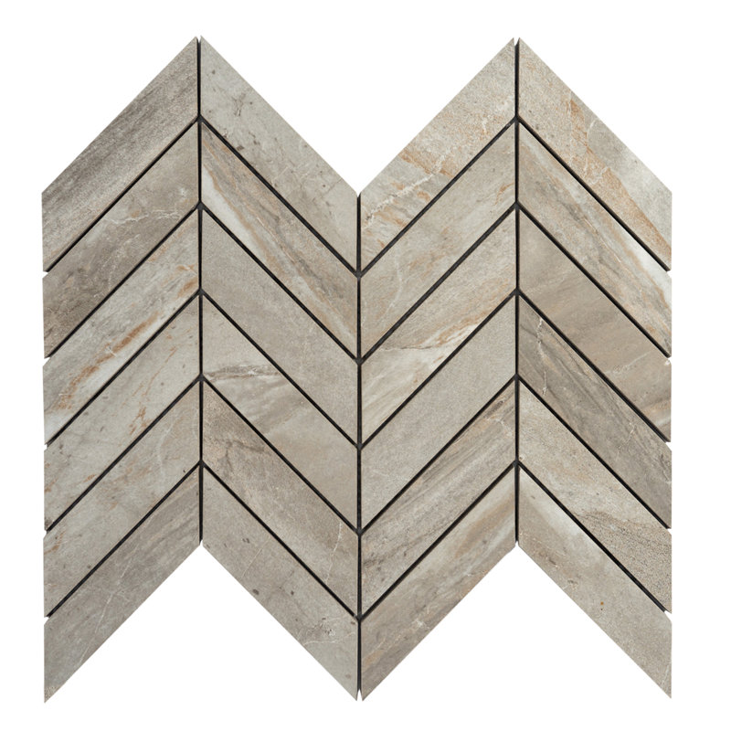 11"x12" Calacatta Porcelain Chevron Mosaic Tile, Gray