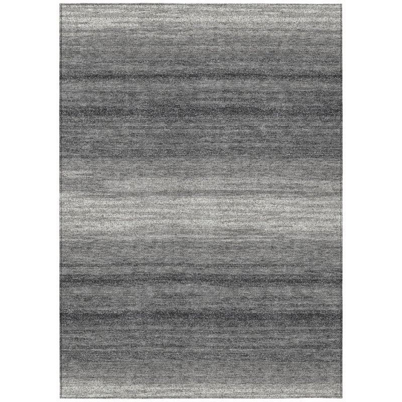3' X 5' Gray And Charcoal Abstract Washable Indoor Outdoor Area Rug