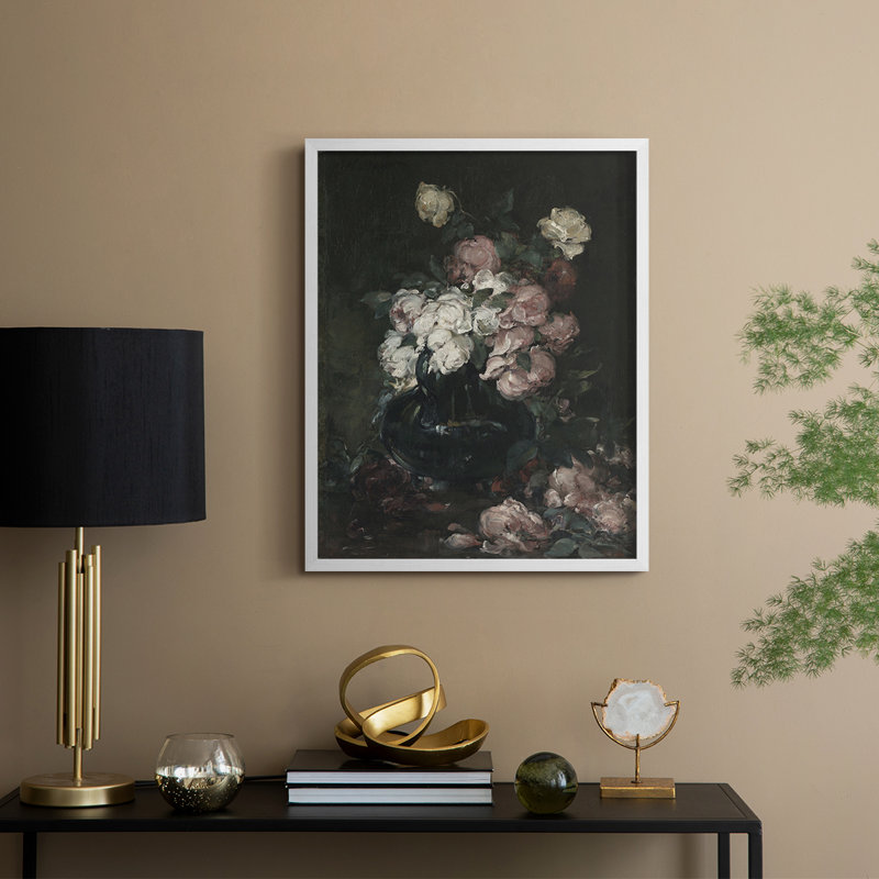 Reproduction florale rétro Lxxxi encadrée - bois massif, H 11 po x l 9 po, Blanc