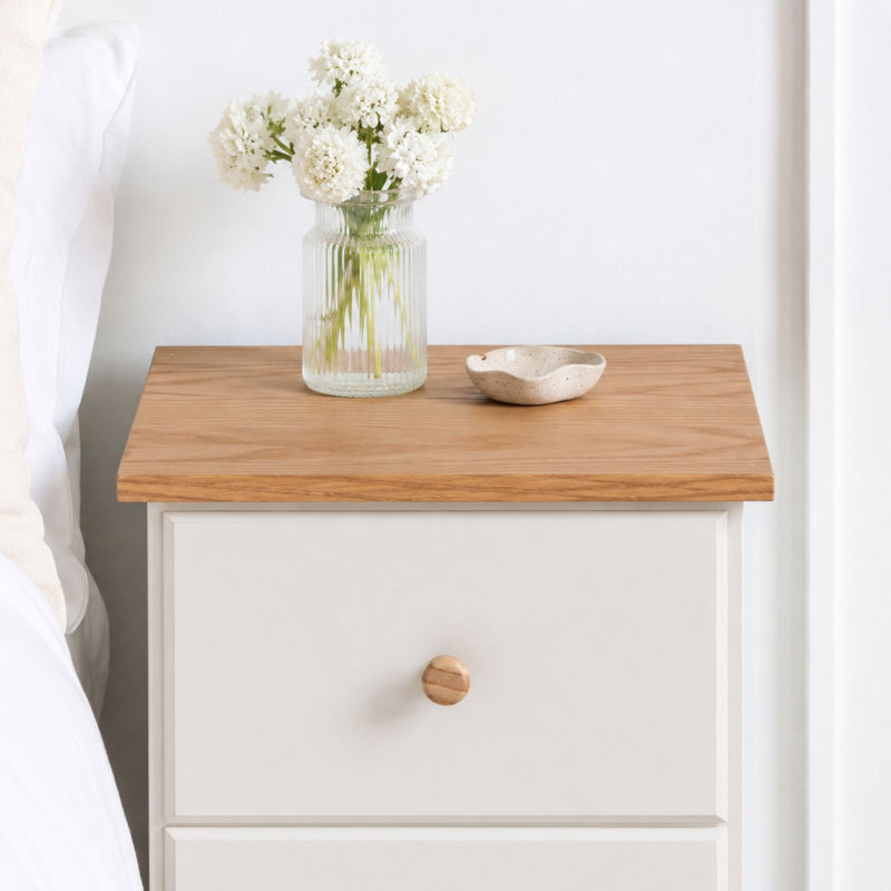 Set of 2 Leanora 2 Drawer Petite Bedside Cabinets, White & Oak Effect