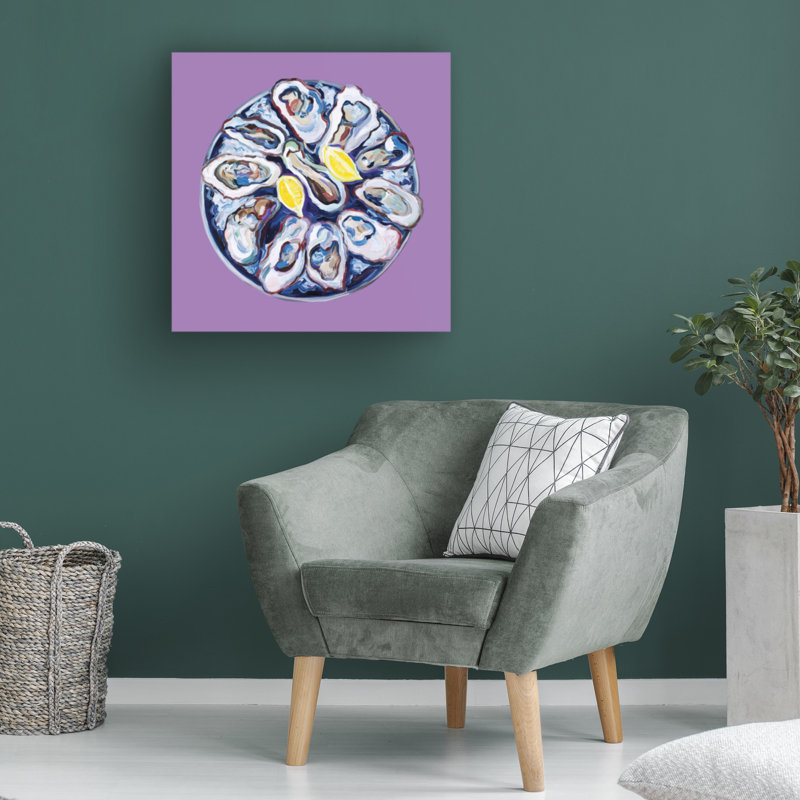 Reproduction d'huîtres bolognaises sur une plaque mauve sur toile par Alice Straker