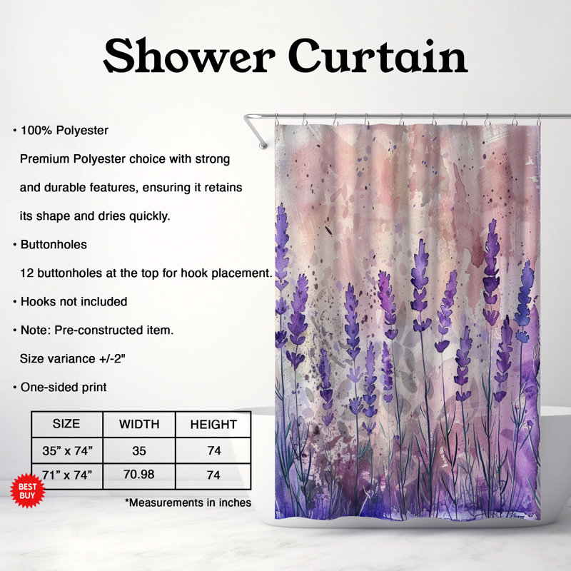 Rideau de douche standard 1 pièce Dreamy, H 74 po x l 71 po