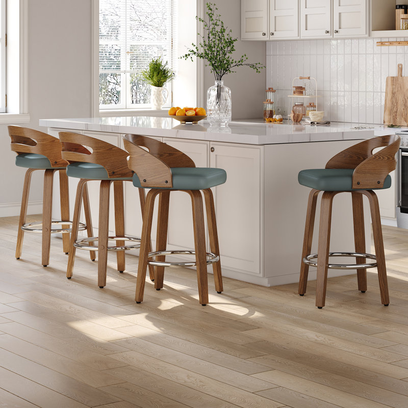 Swivel Upholstered Counter Stool, Green, Counter Stool (64cm Seat Height)
