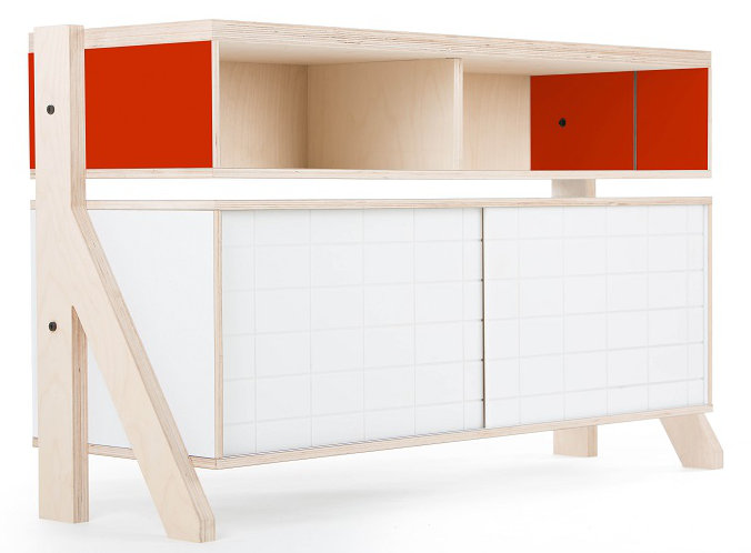 Derrall 115cm Sideboard, White/Foxy Orange and Orange