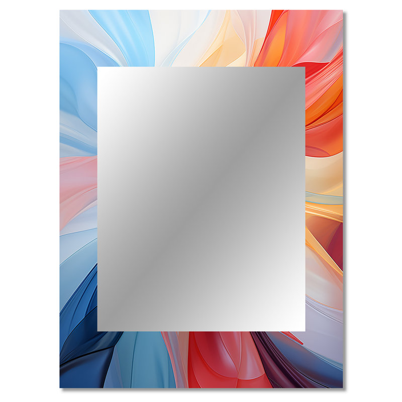 Labastide Blue Red Fractal Spiral II - Wind Turbines Decorative Wall Mirror, Industrial Mirror, Printed Metal Art, 40" x 30"