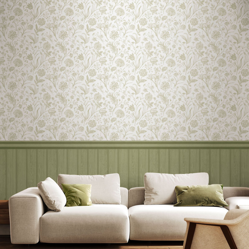 Tongue And Groove Floral Toile, Sage