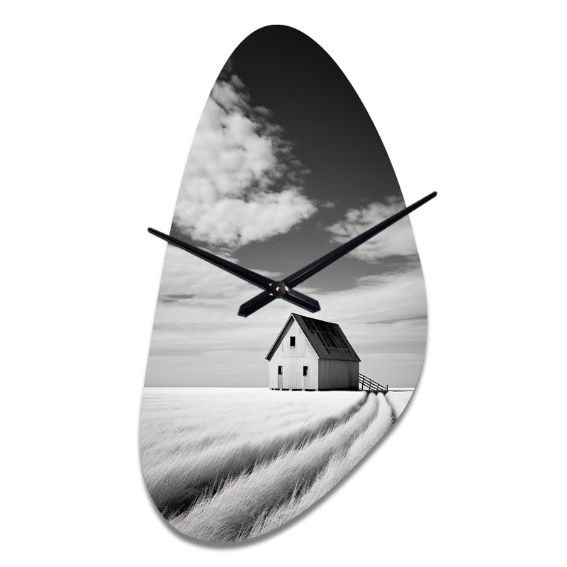 Horloge murale en forme de grange, noir et blanc, null