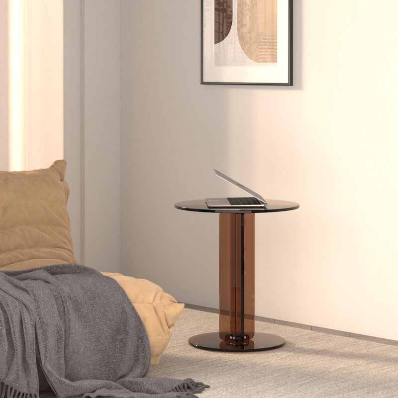 Table d'appoint ronde en acrylique, table de chevet moderne et minimaliste, petite table basse pour salon, bureau ou chambre, décoration intérieure, marron