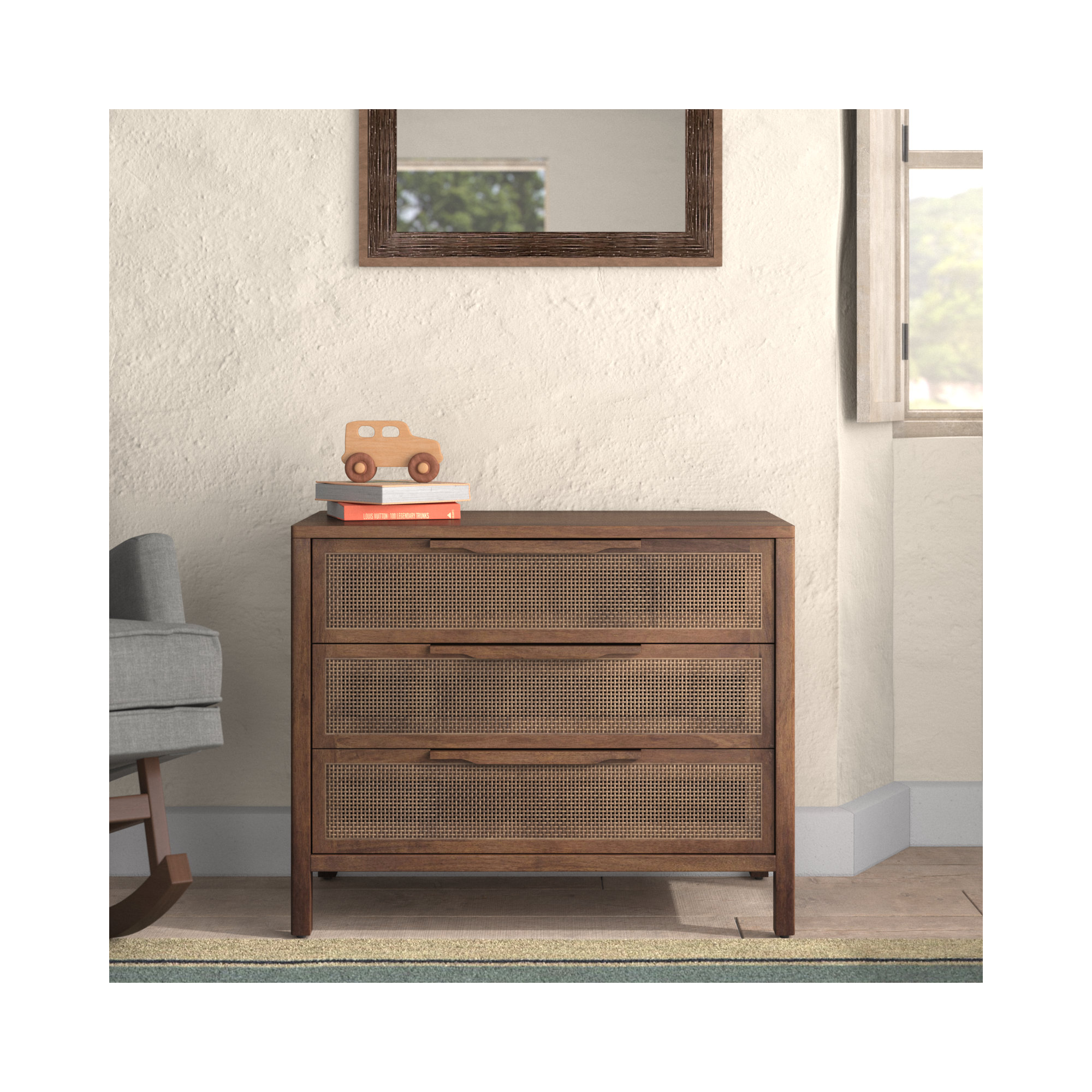 Nellie 3 - Drawer Cane Chest, Brown Wash