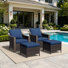 Ensemble de 4 chaises de patio en osier et repose-pieds avec coussins bleus PE