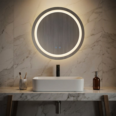 19.7In LED Round Bathroom Mirror 3 Colors Light Dimmable