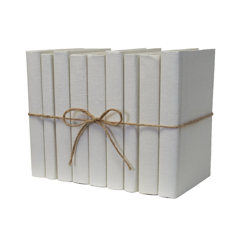Livres décoratifs - Ensemble de livres sur toile de lin sable - 1 pied de livres blanc cassé