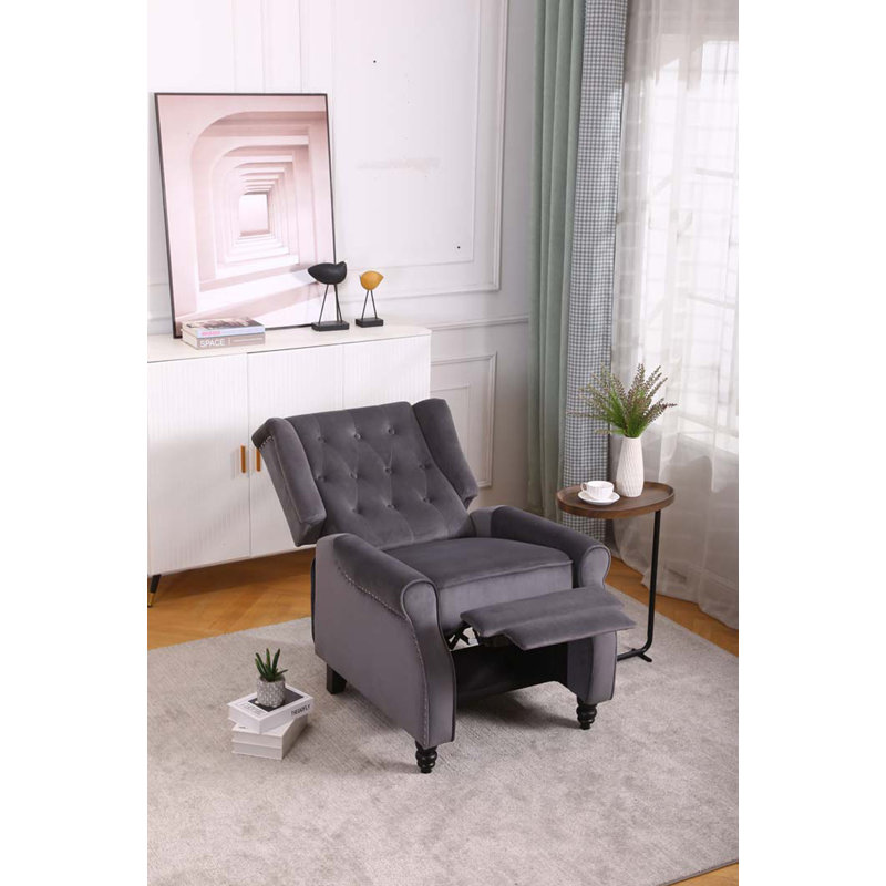 Chantilly 75cm Wide Velvet Wing Chair Recliner, Grey Velvet