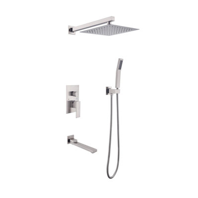 Système de pomme de douche à pluie de 10 pouces, installation de douche murale en laiton noir mat avec douchette et bec de baignoire - expérience de pluie haute pression