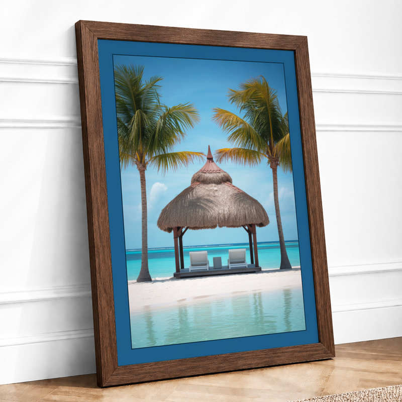 Tropical Pavilion Coastal - Framed Print, A3 - 42.0 x 29.7 cm, Walnut