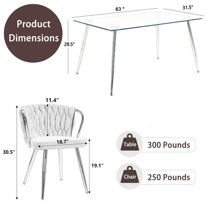 Ensemble de salle à manger 5 pièces, Gris, H 29,5 po x L 63 po x l 31,5 po
