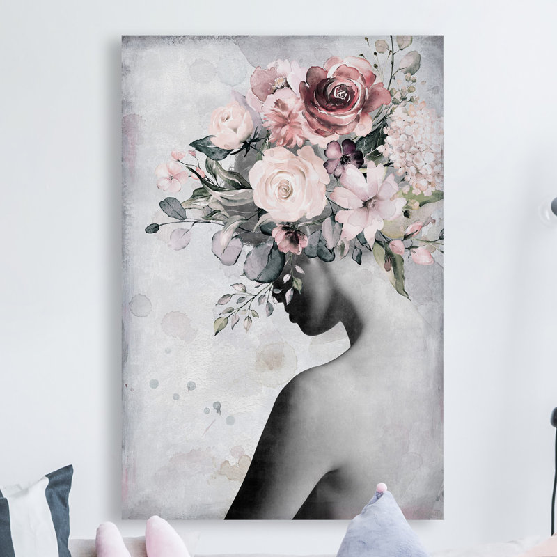 Couronne florale fraîche - reproduction sur toile tendue, H 12 po x l 8 po x P 1,5 po