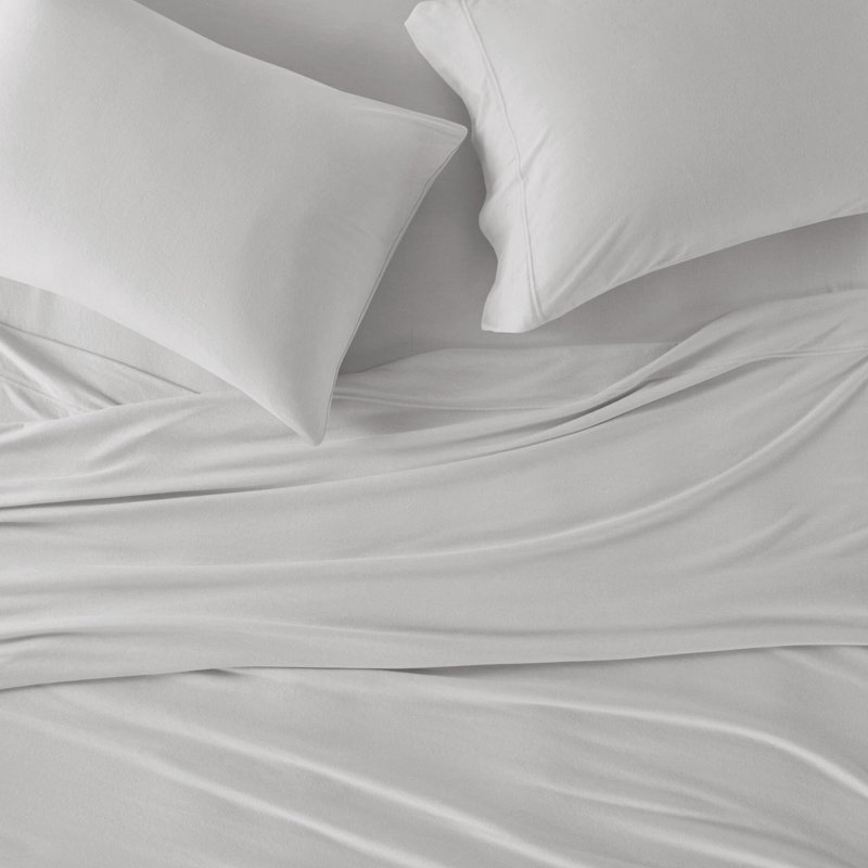 Draps en mélange de coton toutes saisons toutes saisons - Comfort Plus, 50%, pour matelas jusqu'à 16 po, 1 drap plat, 2 taies d'oreiller ajustées, lavable à la machine, drap gris de qualité