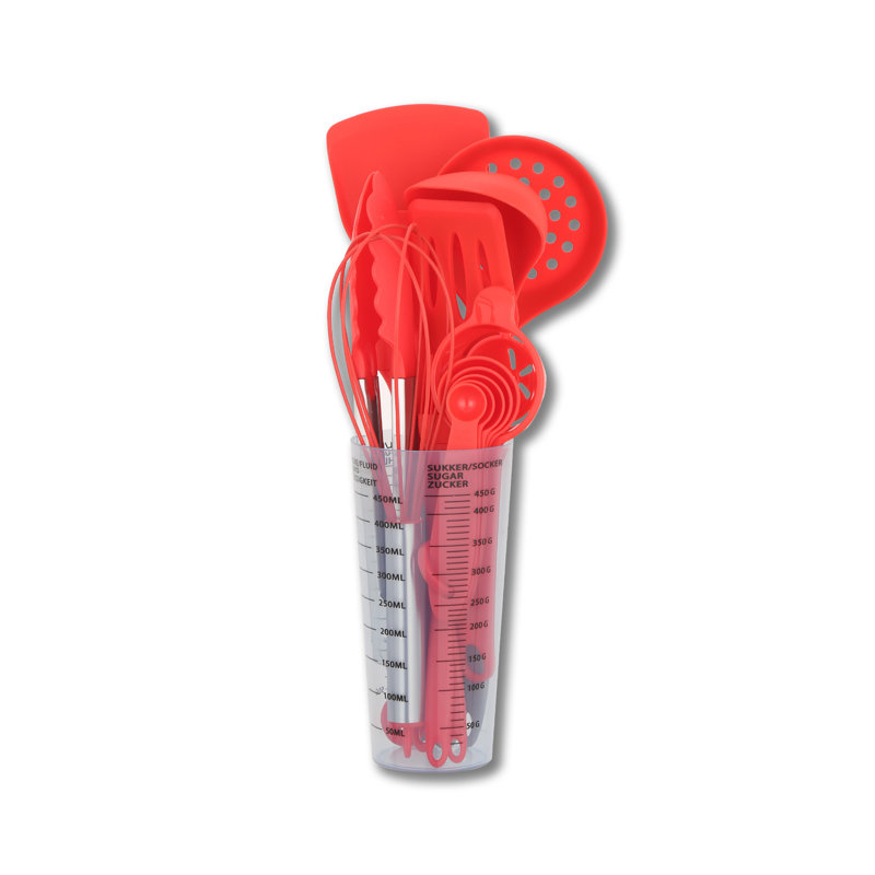 Ensemble de 16 ustensiles de cuisine en silicone - Ustensiles de cuisine pour cuisiner avec des poignées en silicone complètes Comprend un ustensile de cuisine à tasse à mesurer