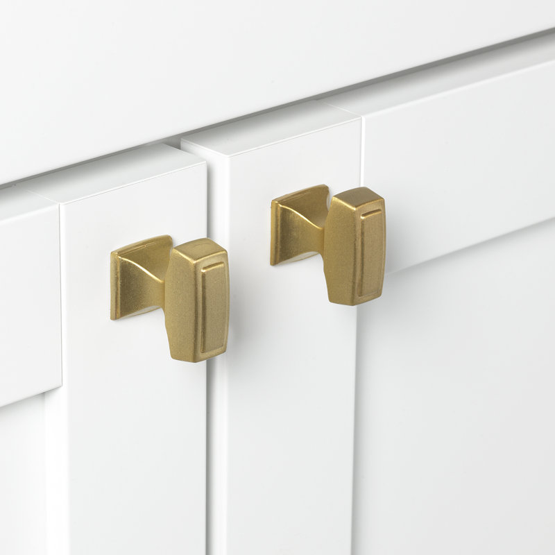 1 1/8" Length Rectangular Knob, Satin Gold