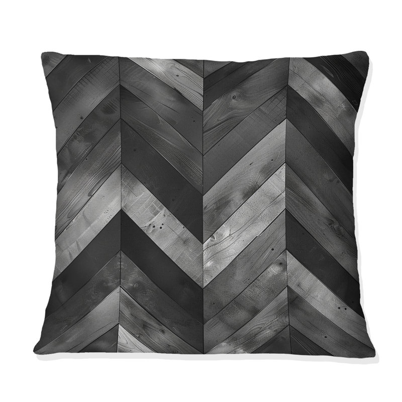 Coussin décoratif à chevrons gris foncé II, H 16 po x l 16 po