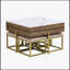 Table basse à plateau relevable moderne avec rangement et 4 repose-pieds, finition blanche et noyer, peu encombrante et design multifonctionnel