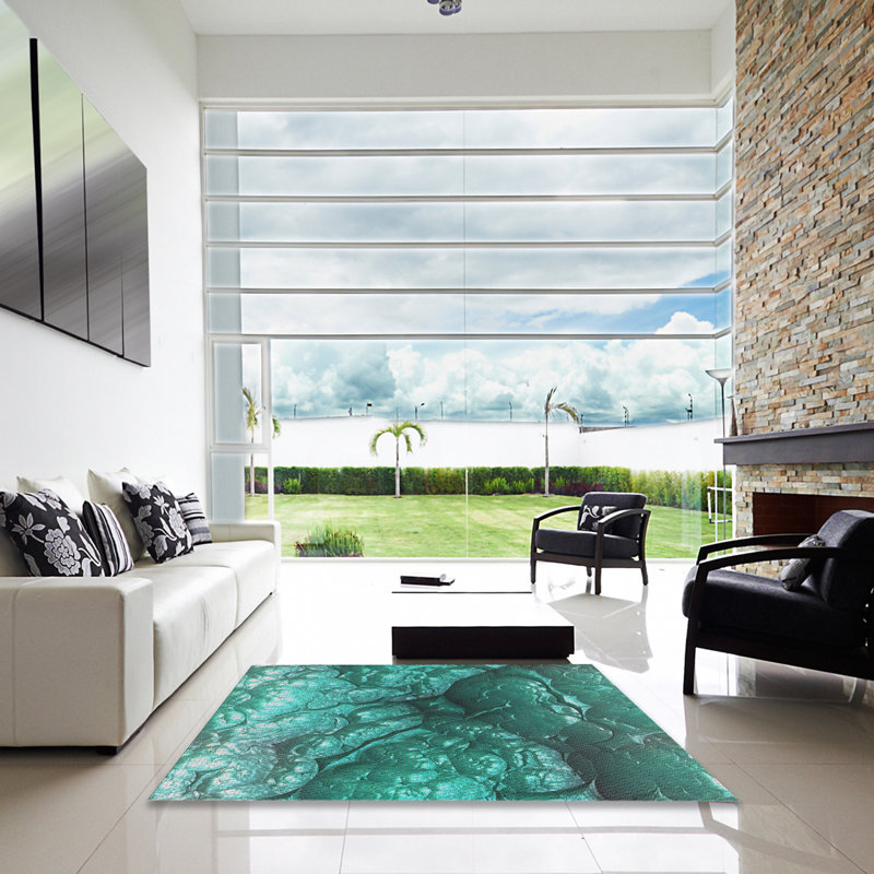 Tapis de zone verte à motifs aqua, Carré 5 pi