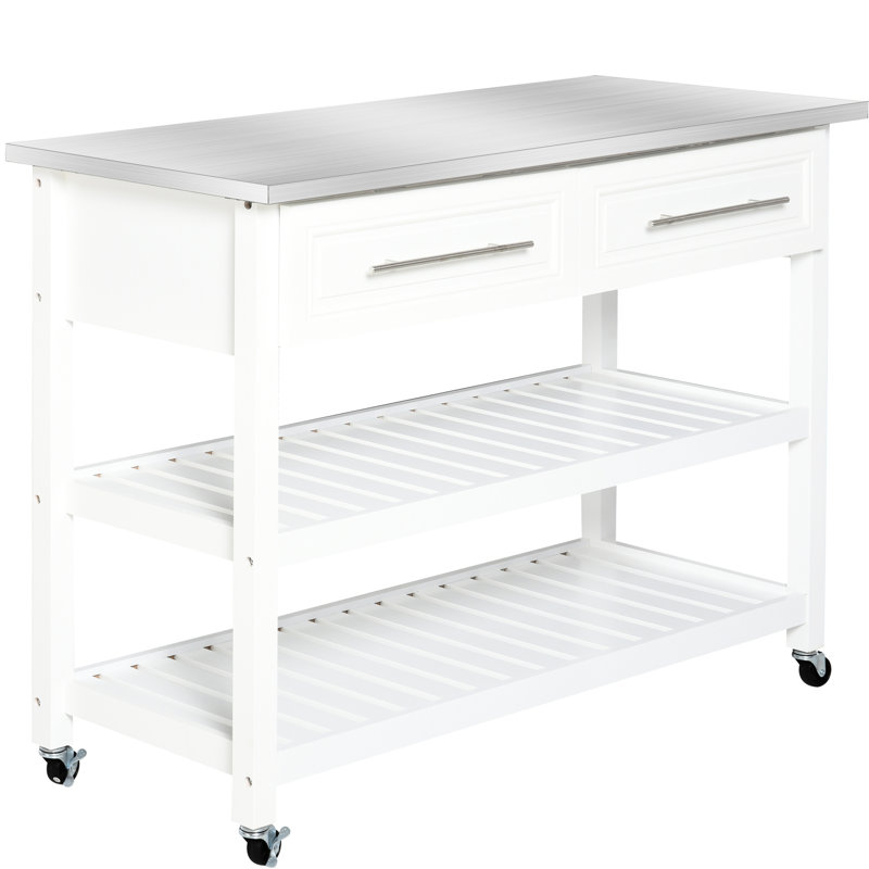 Kitchen Storage Trolley, Stainless Steel Top And Rustic Look, Gray, 3 Shelving With Drawers Cart, Countertop Decor, For Space Saving