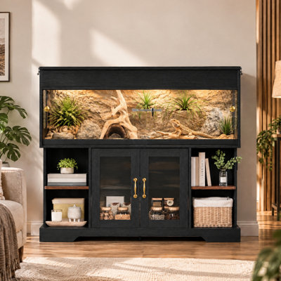 60 Gallon Reptile Terrarium with Cabinet Stand, Lift-Up Mesh Top, Sliding Acrylic Doors, Side Windows, Storage Shelves and Power Outlet