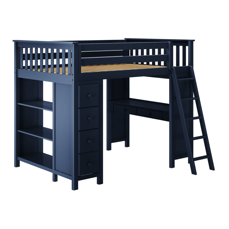 Lennon Kids Full Loft Bed with Drawers, Blue