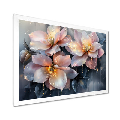 Encre de Chine abstraite fleurs fuschia III - Fuschia, art mural