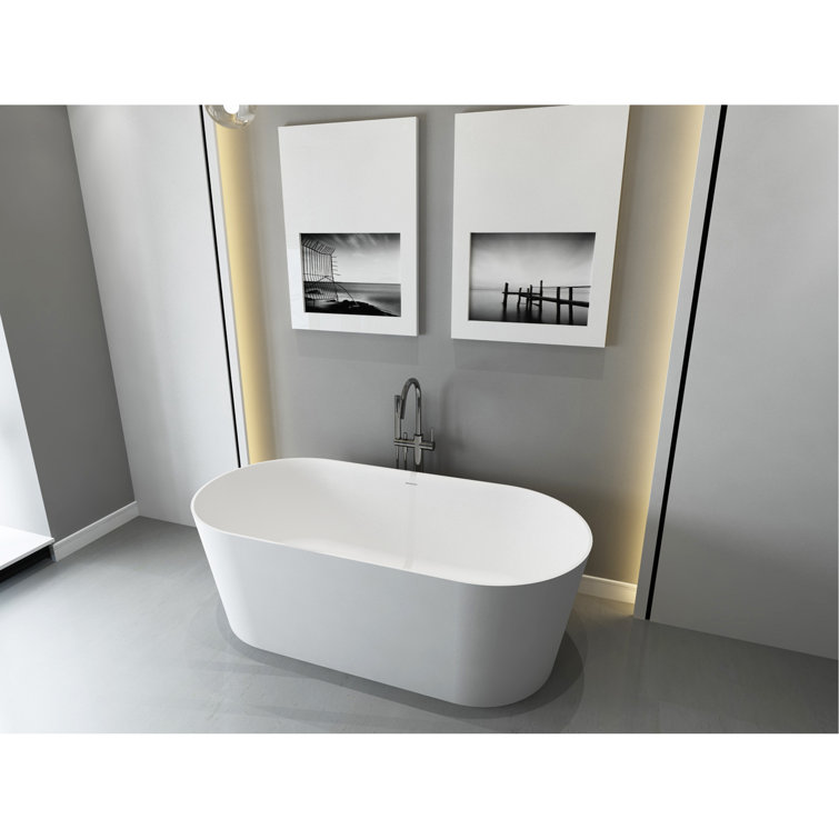 67 Inch Freestanding Solid Surface Soaking Bathtub Matte White 25S16-17PS