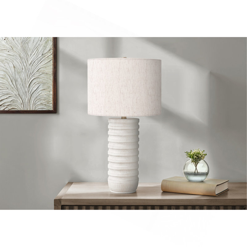 Lighting, H 28 po, lampe de table, résine crème, abat-jour ivoire / crème, transitionnel