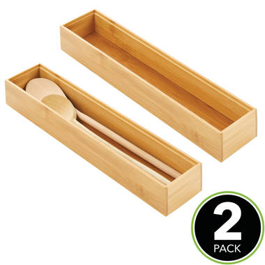 mDesign Bamboo Stackable Kitchen Drawer Organizer Tray, 6 Pack - Natural Wood mDesign