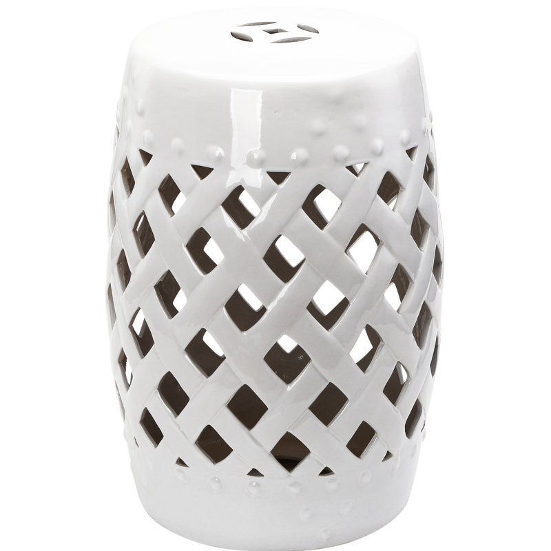 Table de bout en céramique avec tabouret, 13 po x 18 po, blanc, tissé, solide et élégant, décoratif