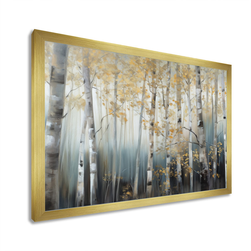 Ruwen Birch Tree Dense Forest V - reproduction d'art sur toile encadrée, H 12 po x l 20 po x P 1 po, Cadre doré
