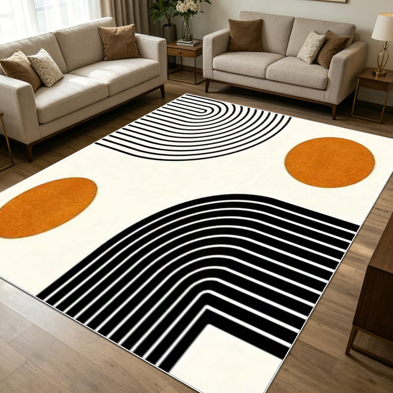 1PC Abstract Minimalist Geometric Curve Line & Burnt Orange Circle area rugs for Living Room, Soft and Comfortable, Suitable for all seasons, easy-to-maintain, machine washable Indoor floor mat, Under Table Farmhouse suitable for dining table,