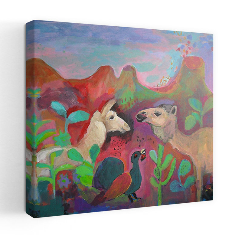 Le chameau et le lama, art abstrait contemporain, H 32 po x l 32 po