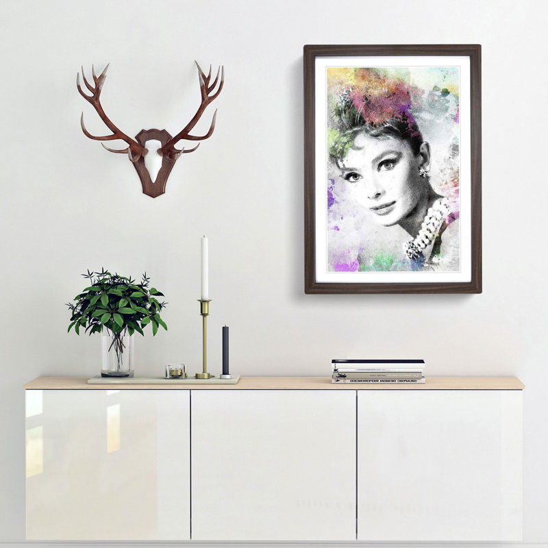 Audrey Hepburn Abstract Art - Framed Print, Walnut Framed, 63cm H x 45cm W x 2cm D