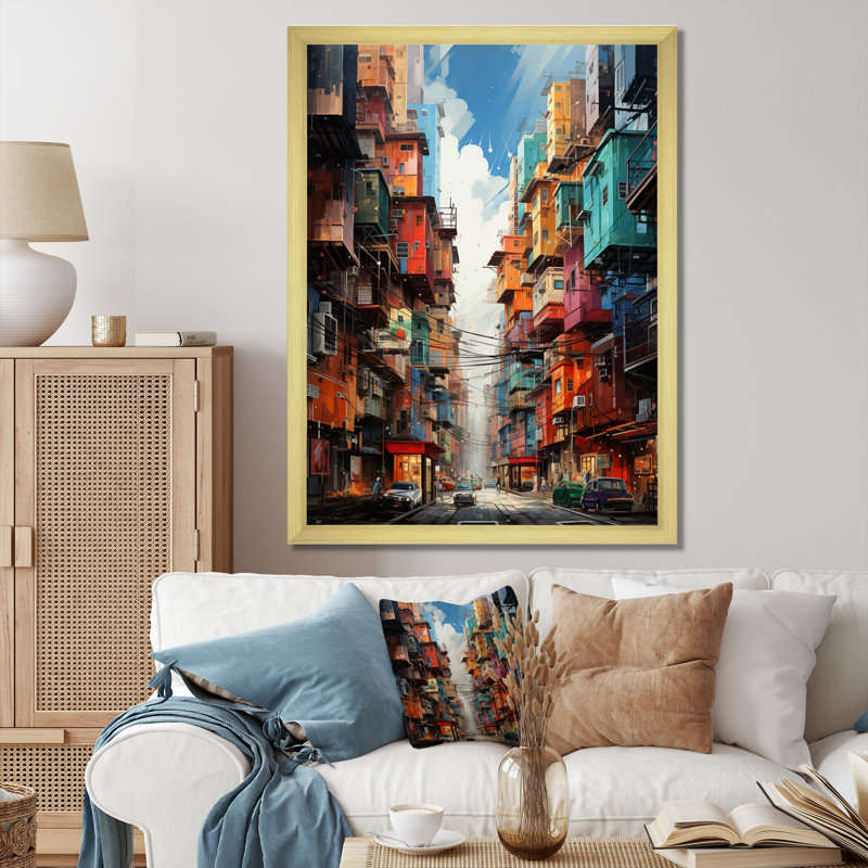Surréalisme ville IV - réalisme abstrait, impressions sur toile, H 20 po x l 12 po x P 1 po, Encadrement doré