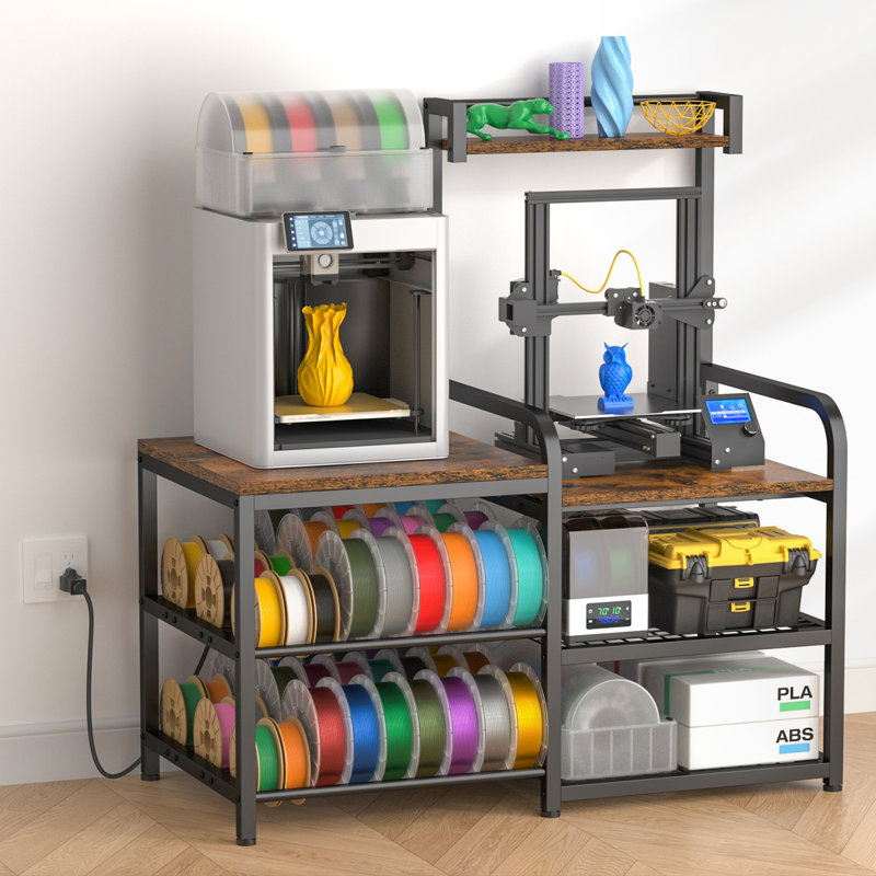 3D Printer Table With Filament Storage Rack, Heavy Duty Table Holds 3D Printer, Spools, Filament Dryer, Metal Spool Holder For PLA/ABS/TPU/Nylon, Filaments Organized For Printing Station, Office