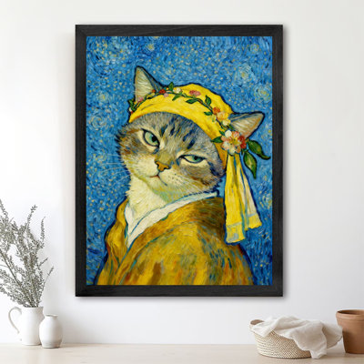 Black Framed Vintage Cat in the chaos of starlight Wall Art Retro Style Framed Prints