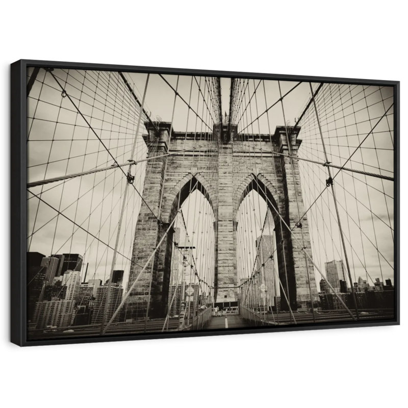 "Art mural pont de Brooklyn monochrome", H 9 po x l 13 po